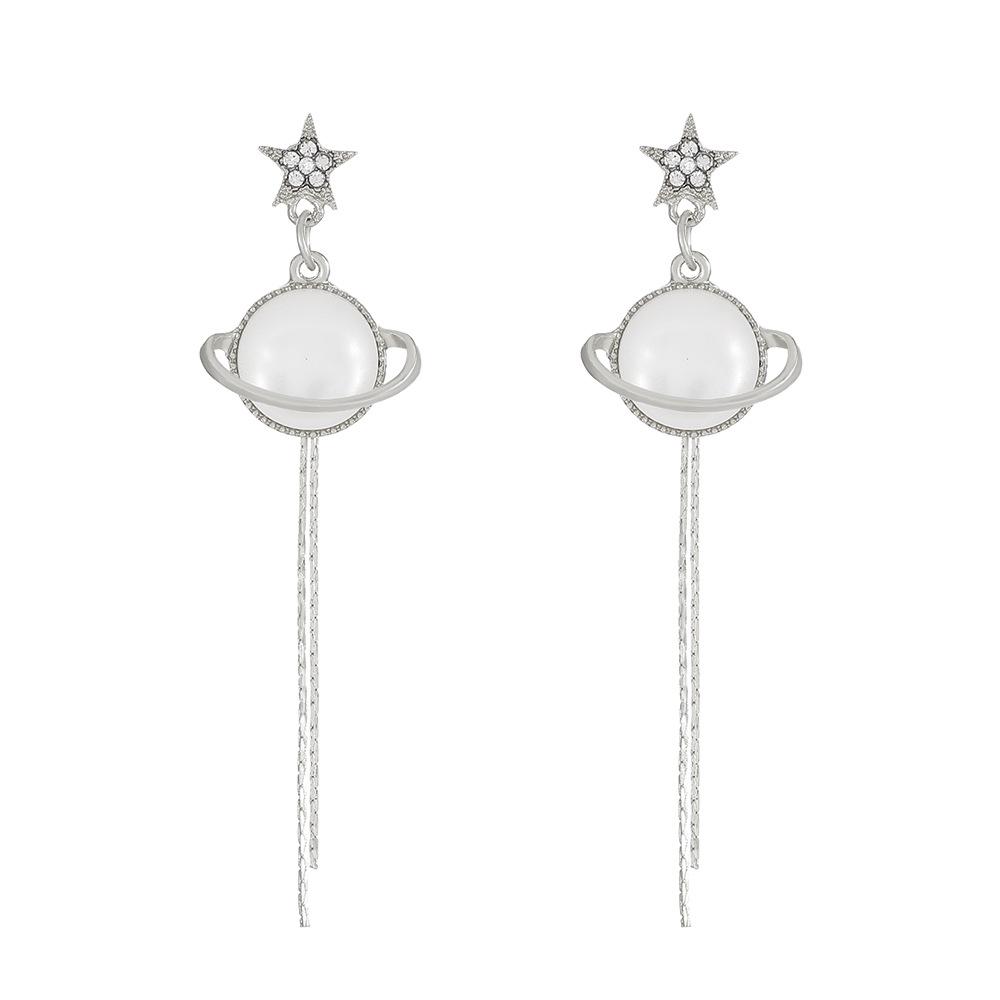 Ins space planet earrings female fashion temperament cat eye ball long tassel earrings personality earrings fashion