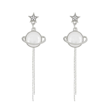 Ins space planet earrings female fashion temperament cat eye ball long tassel earrings personality earrings fashion