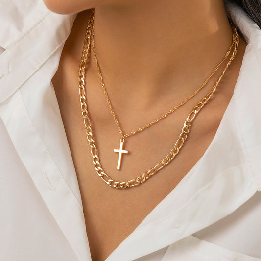 Jewelry Retro Pearl Chain Cross Necklace French Simple Blue Devil Eyes Necklace