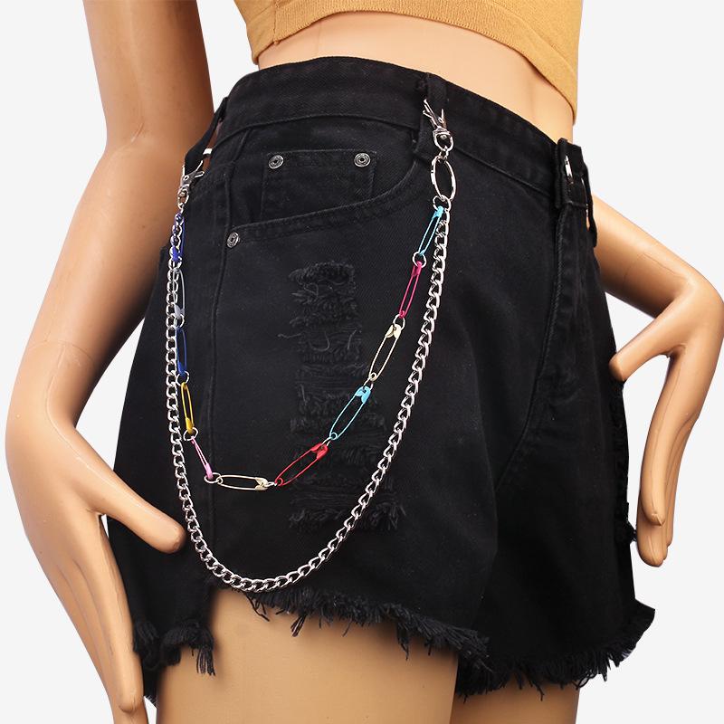 Jewelry ins creative color pin double-layer pants chain personality hip-hop punk metal waist chain female