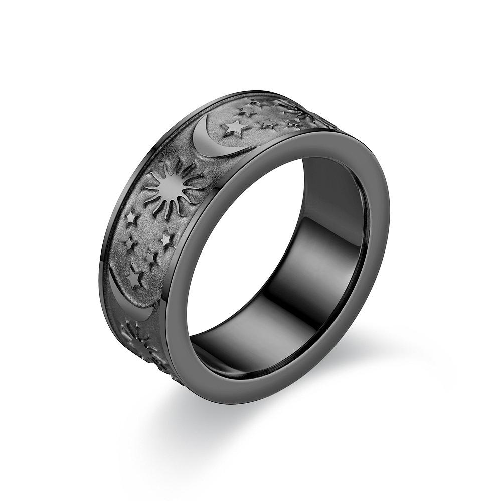 Fashionable sun, moon and stars titanium steel couple ring personality men's stainless steel ring