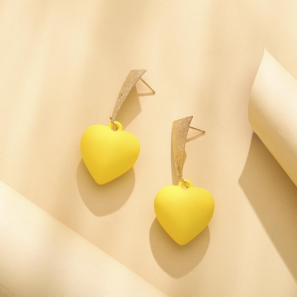 Personalized acrylic fluorescent yellow love triangle long earrings fashion creative Mori small fresh earrings
