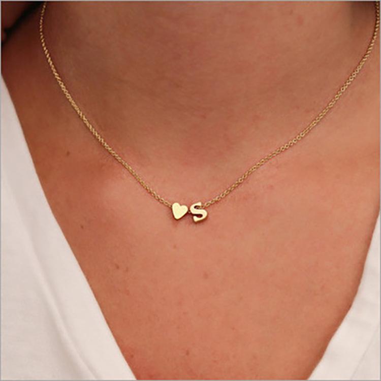 Fashion Accessories Peach Heart Single Layer Alphabet Necklace Female ABC English Pendant