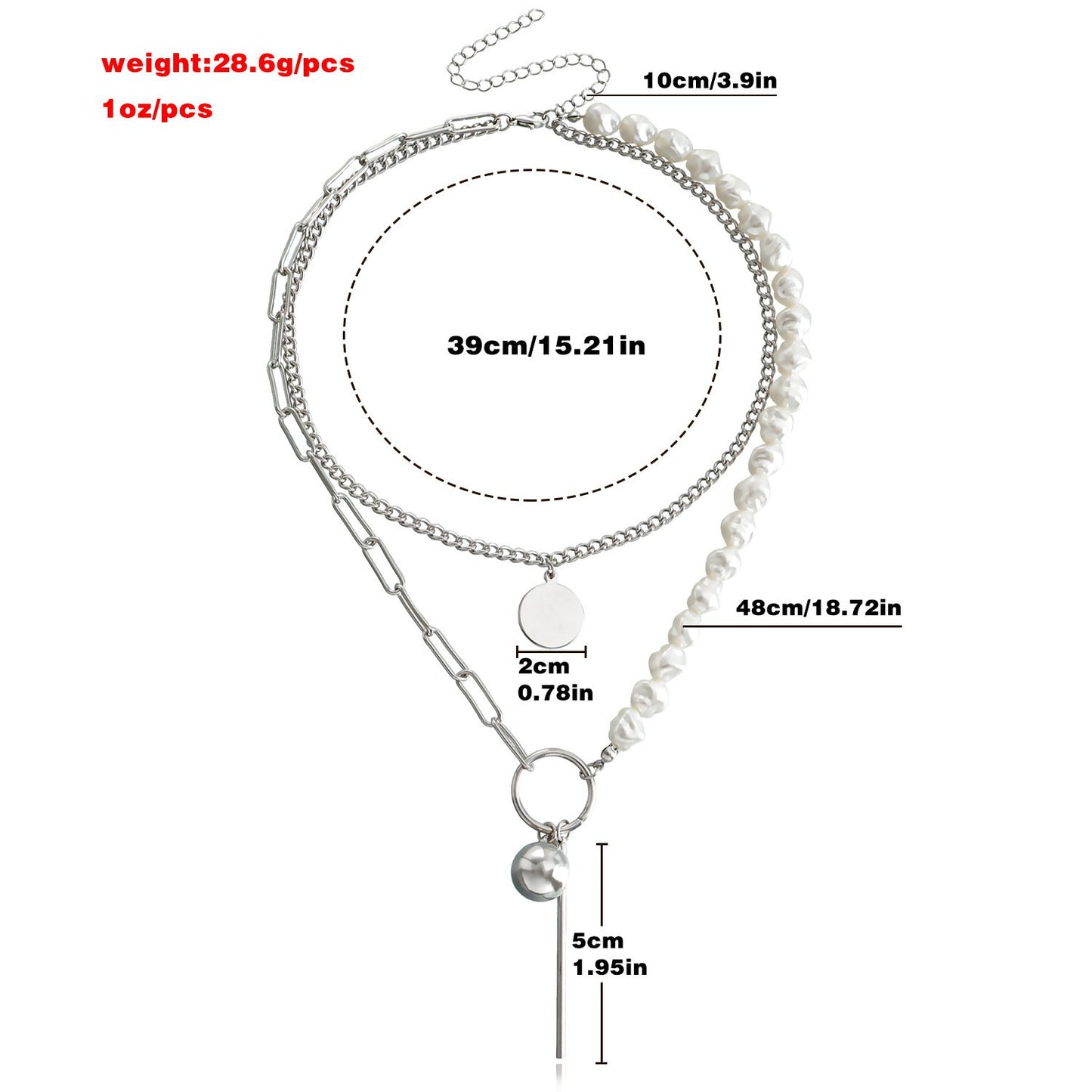 Jewelry Stitching Chain Imitation Baroque Shaped Pearl Necklace Geometric Ball Long Stick Pendant Necklace
