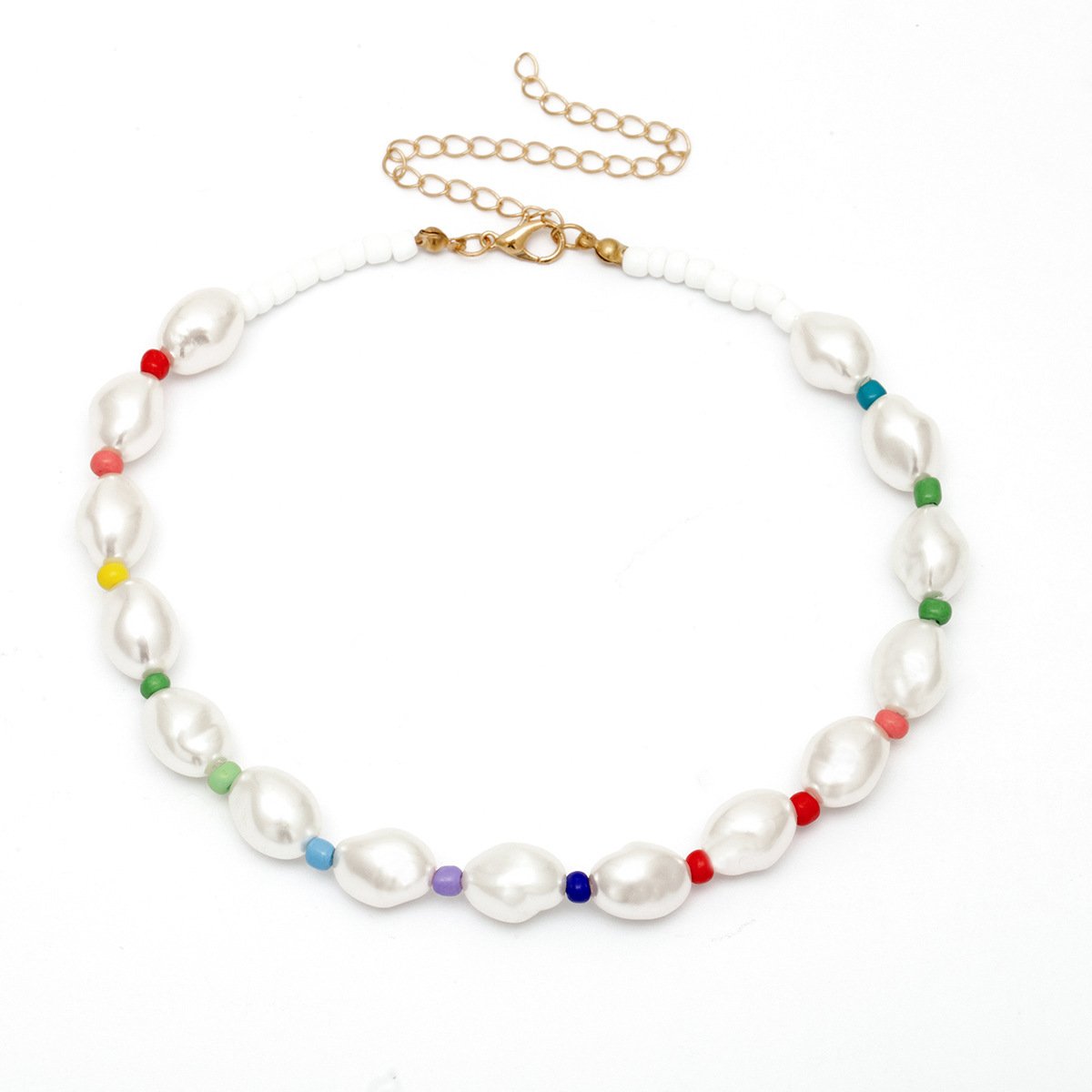 Jewelry Versatile Color Rice Beads Short Pendant Jewelry Temperament Baroque Shaped Pearl Necklace Female