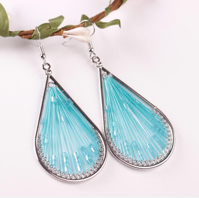 Exaggerated Ethnic Earrings Geometric Drop Shaped Earrings Hand Woven Silk Thread Earrings