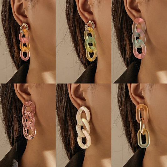 Colorful transparent crystal resin cross chain earrings personality exaggerated fashion atmosphere ear jewelry