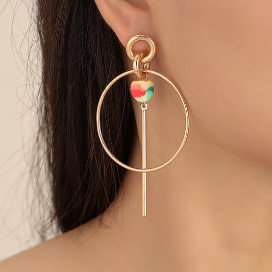 Fashion creative personality colorful hollow tassel earrings long circle ins popular ear jewelry female