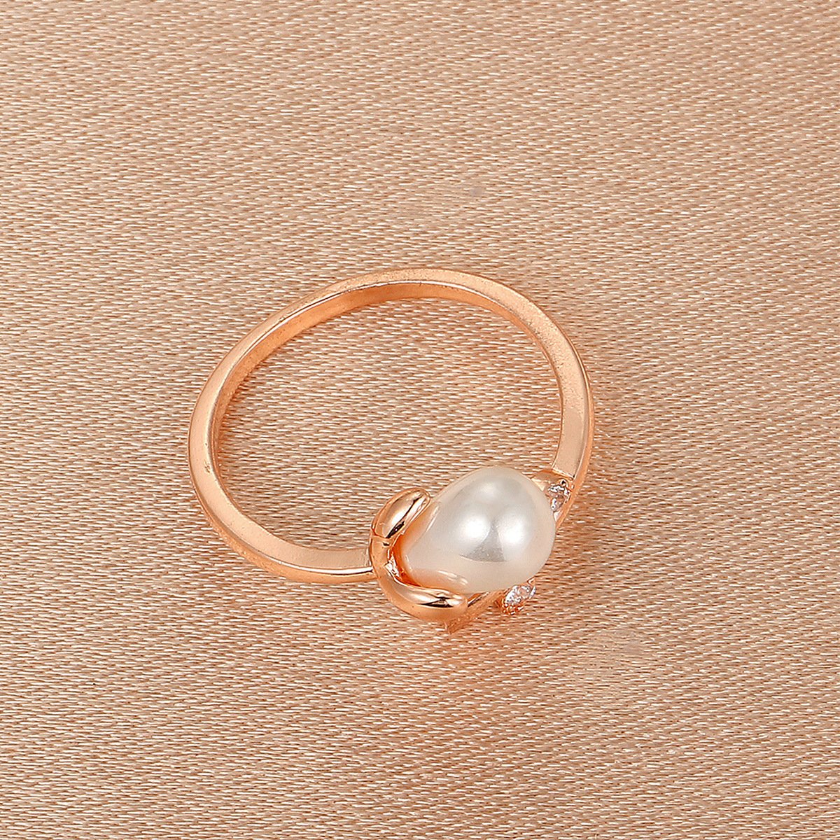 ins pearl flower ring Mori simple opening branch index finger ring niche design ring