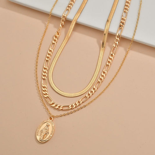 Fashion Sexy Simple Multi-Layer Jesus Pendant Versatile Clavicle Chain Three-Layer Women's Necklace Jewelry