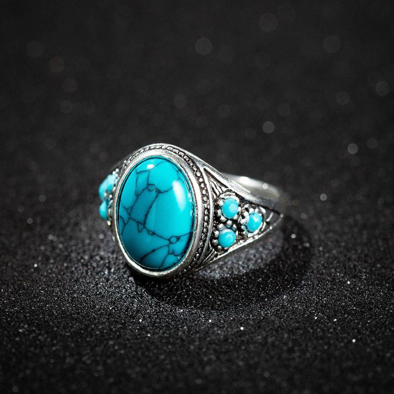 Explosive jewelry national retro imitation turquoise couple ring male and female ancient silver ring jewelry