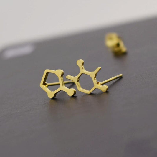 Titanium Steel Chemical Molecular Stud Earrings Versatile Jewelry Caffeine Molecular Structure Earrings