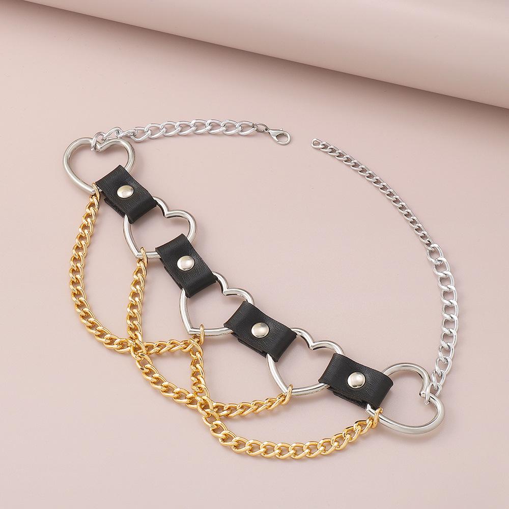 N9892 Hip Hop Punk Exaggerated Necklace Metal Texture PU Love Necklace Trendy Cool Personality Clavicle Chain
