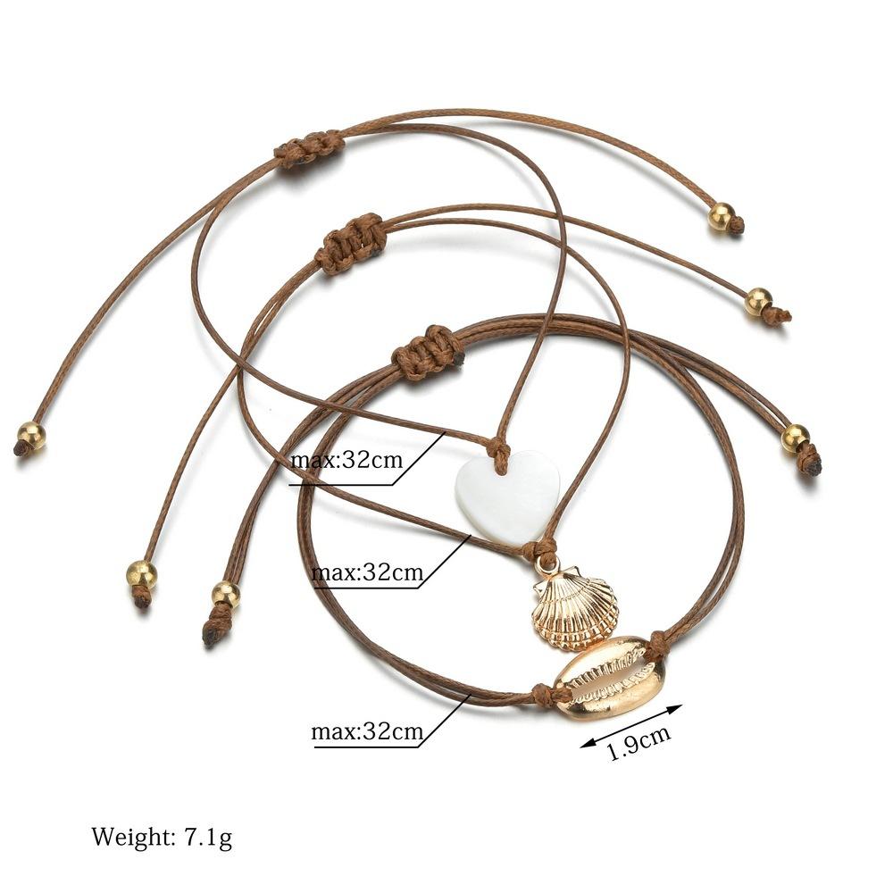 Creative Retro Simple Antique Beach Alloy Shell Bracelet Set Shell Piece Peach Heart Jewelry For Women