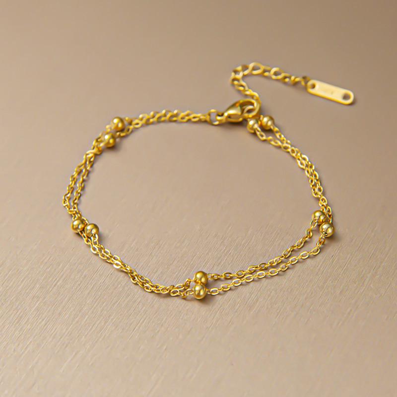 Simple fashion double-layer ball small ball gold bead bracelet women's titanium steel plated 18K gold small ball anklet