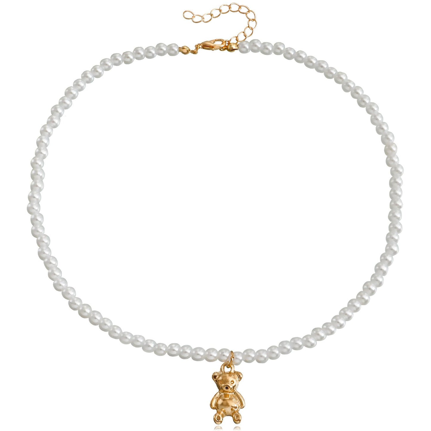 Jewelry Imitation Pearl Stitching Cartoon Bear Necklace Female Ins Hip Hop Punk Geometric Necklace