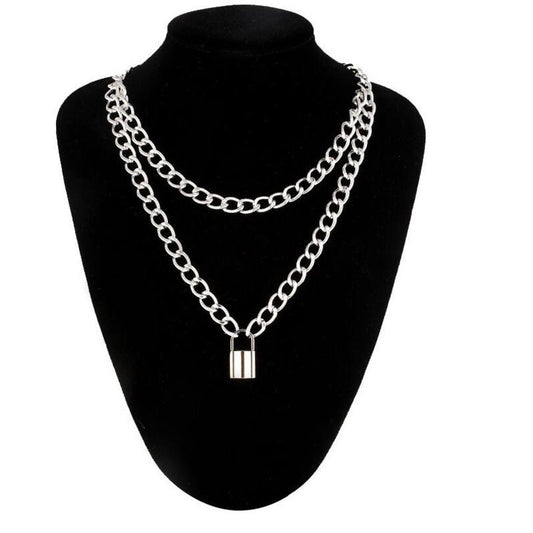 Accessories retro temperament personality geometric pendant necklace double lock all-match necklace