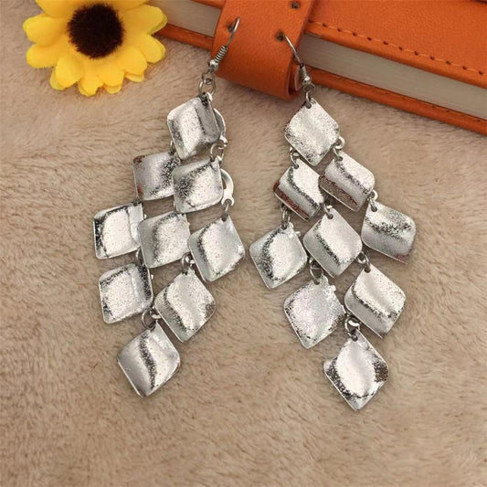 Long multi-layer rhombus surface sequin earrings boutique earrings exaggerated jewelry