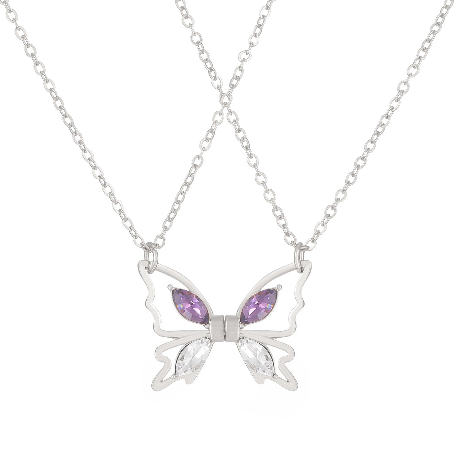 Inlaid Zircon Butterfly Couple Necklace Fashion Creative Magnetic Hollow Butterfly Clavicle Chain Girlfriend Gift