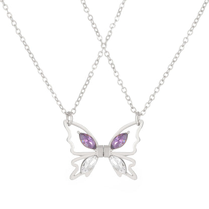 Inlaid Zircon Butterfly Couple Necklace Fashion Creative Magnetic Hollow Butterfly Clavicle Chain Girlfriend Gift