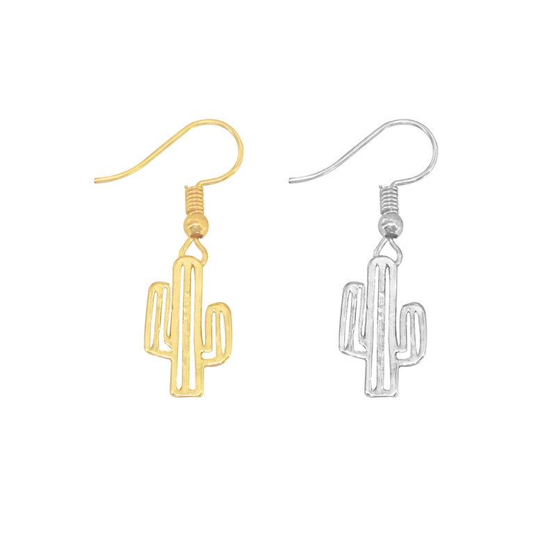 Hollow-out Cactus Earrings Sen Department Simple Korean Versatile Cute Plant Small Earrings Female Electroplated Gold Silver