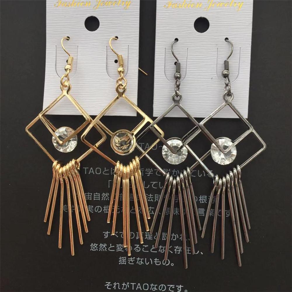 Rhombus Quadrilateral Tassel Earrings Clip Drill Earrings Ethnic Earrings Popular Jewelry Indian Shrimp