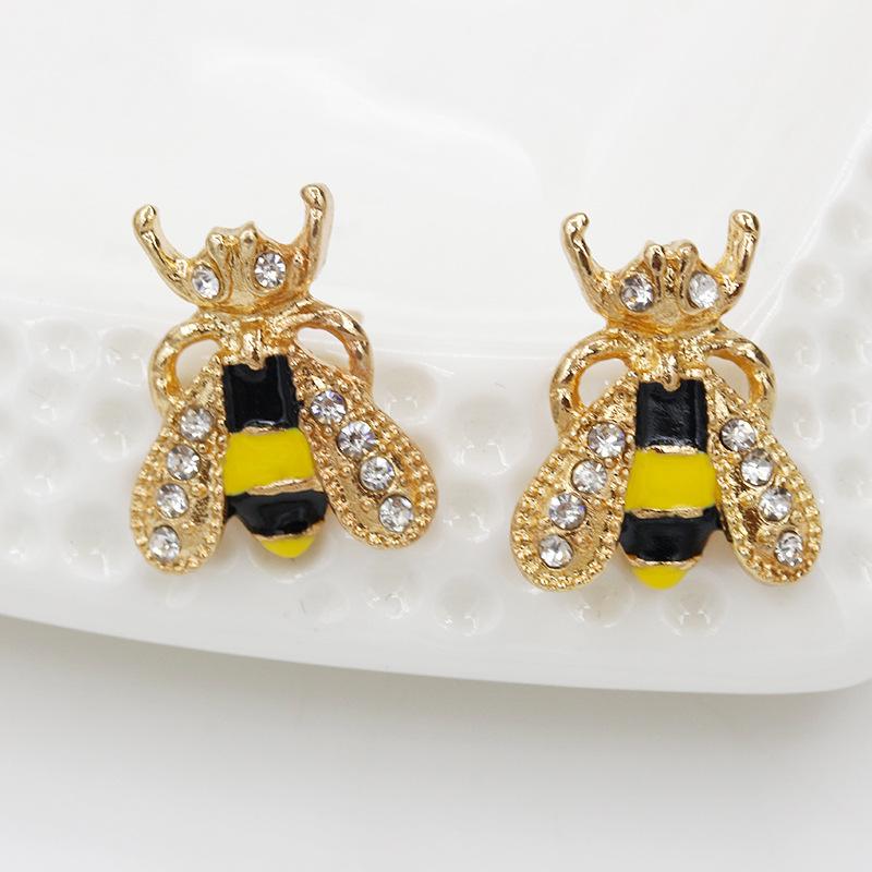 Ear Jewelry Fashion Sweet Temperament Color Glaze Drip Oil Inlaid Diamond Bee Stud Earrings Rhinestone Earrings