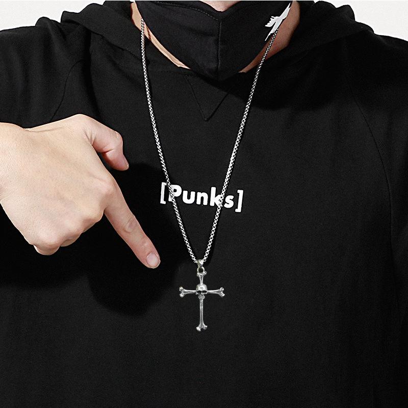 Men's Skull Personality Pendant Necklace Cross Religion Punk Hip Hop Ghost Skull Jewelry