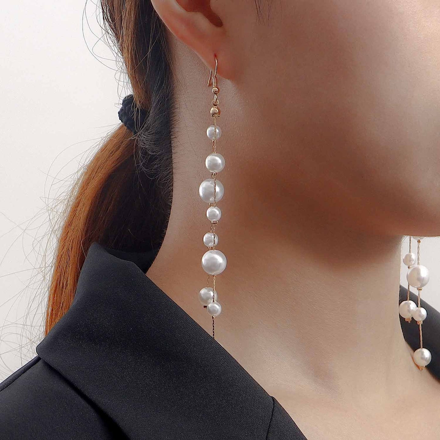 Jewelry ins tassel imitation pearl pendant earrings earrings female handmade geometric metal temperament earrings