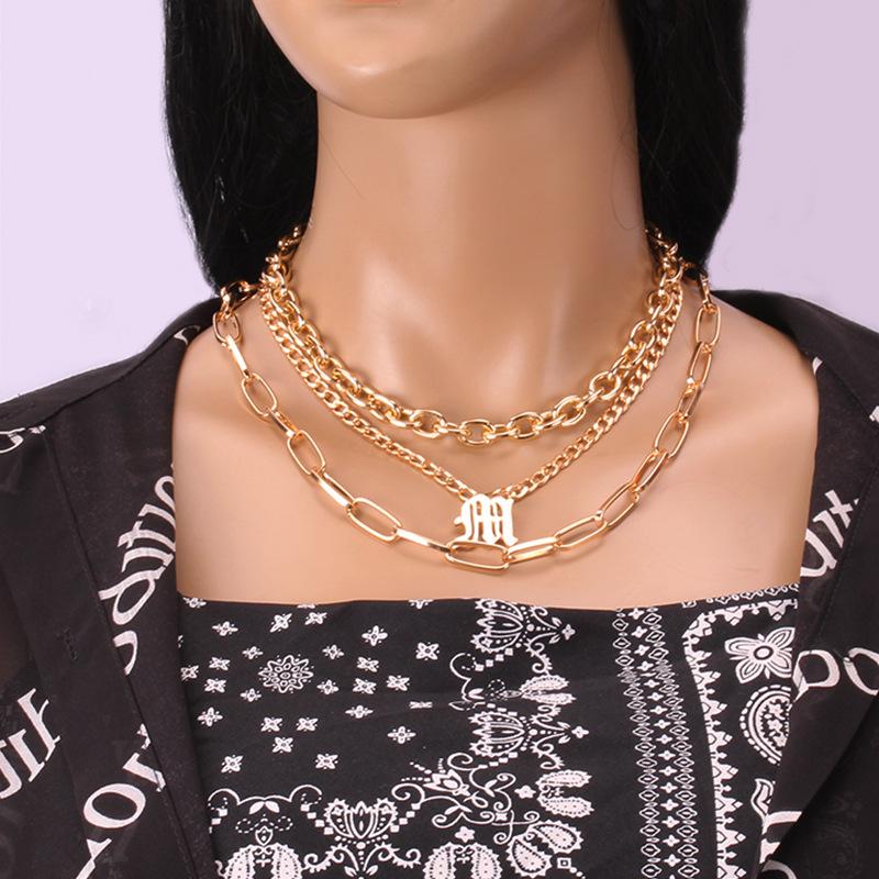 Fashion Trend Metal Accessories Alphabet Alloy Pendant Three-piece Necklace Set For Women
