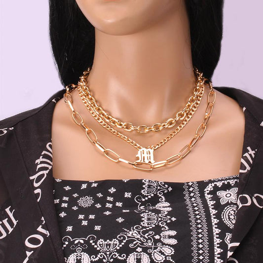 Fashion Trend Metal Accessories Alphabet Alloy Pendant Three-piece Necklace Set For Women