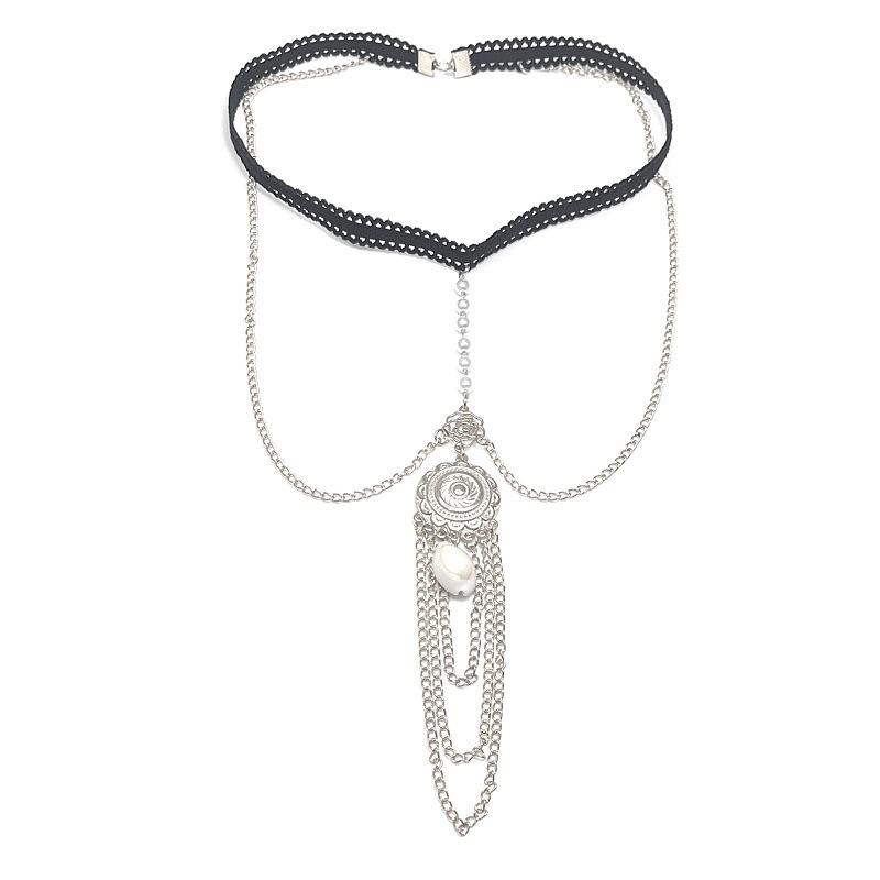 Fashion Shell Tassel Leg Chain Women Metal Pearl Sexy Leg Chain Elastic Body Chain Women Legchain