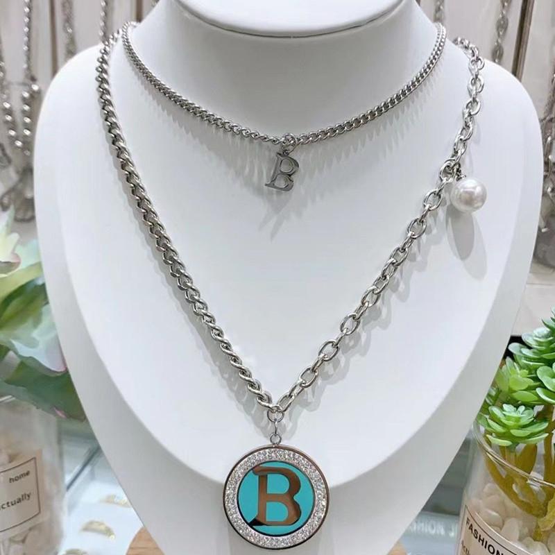 Niche design B letter tassel ins multi-layer versatile fashion titanium steel sweater chain necklace female