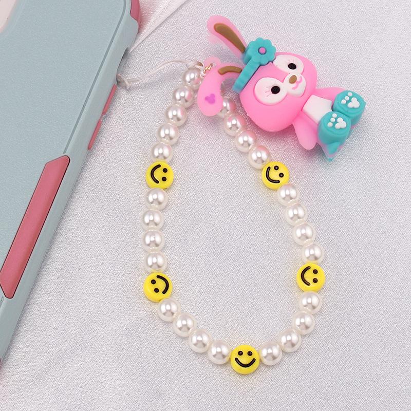 Fashion Imitation Pearl Smiley Face Beaded Phone Chain Cute Soft Tao Xingdailu Phone Lanyard