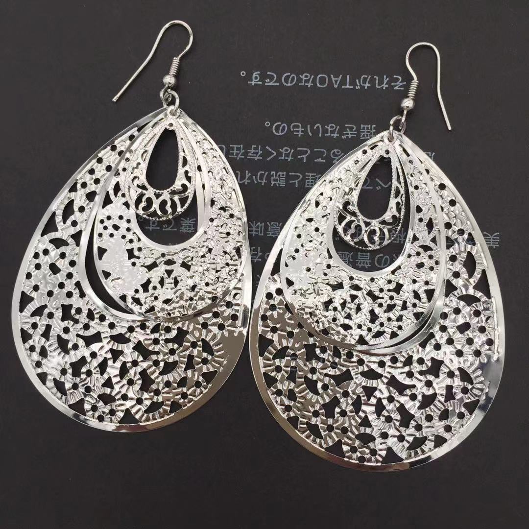 Indian Hollow Out Multi-layer Big Water Drop Earrings Ladies Earrings