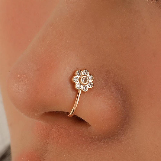 Flower zircon nose ring metal U-shaped micro-inlaid non-piercing nose nail simple piercing jewelry