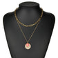 Fashion Round Alloy Resin Bezel Diamond Pendant Necklace Retro Square Line Double Layer Necklace Accessories