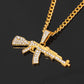 Fashion diamond-studded long gun necklace creative hip-hop submachine gun pendant jewelry
