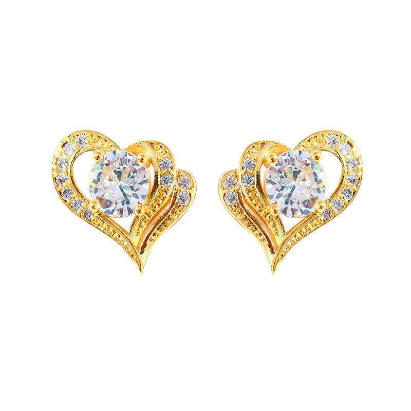 Fashion women's S925 silver needle heart-shaped stud earrings gold and silver simple temperament love earrings jewelry