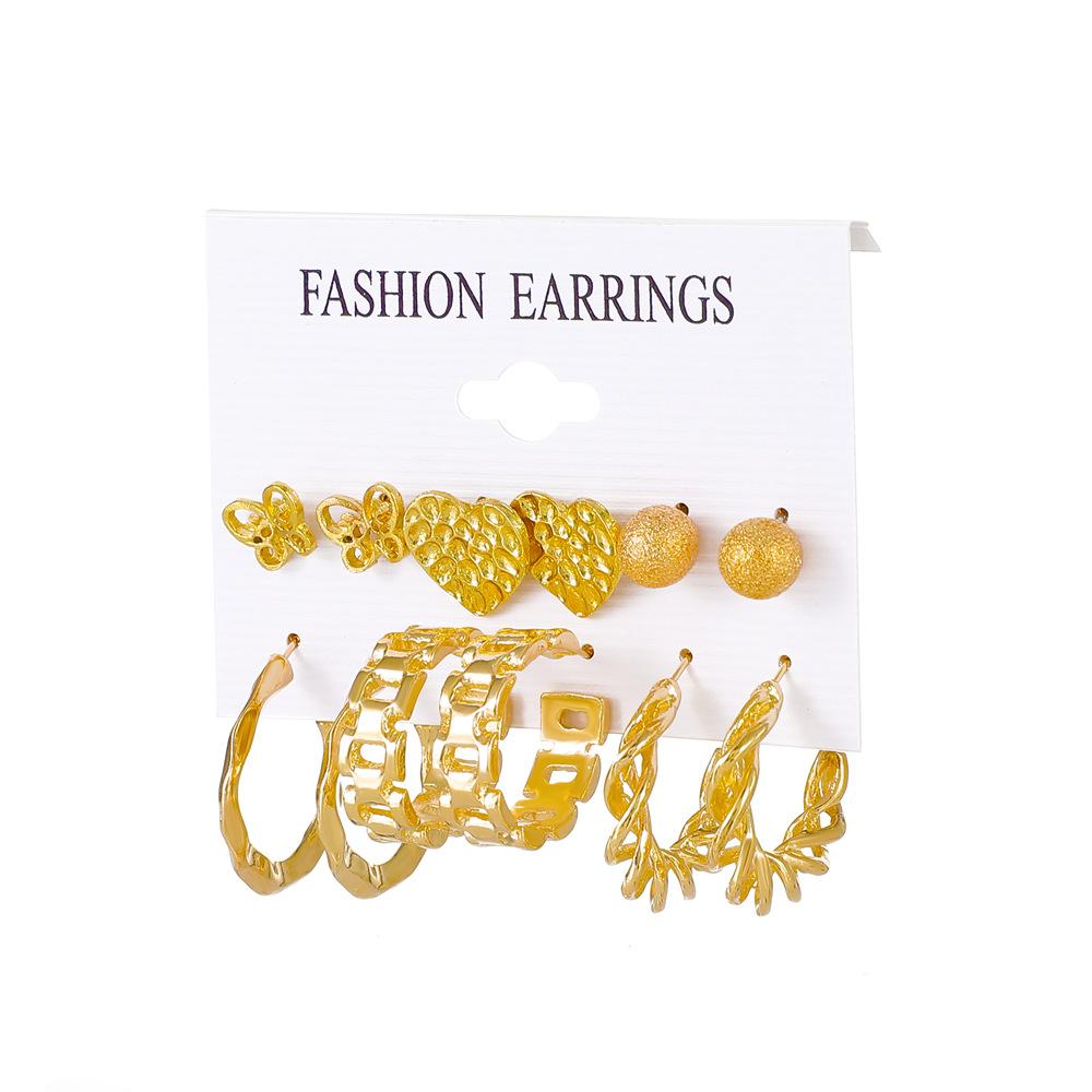 Fashionable Metal Hoop Earrings 6 Pairs Set Exaggerated Retro Geometric Earrings Versatile Earrings