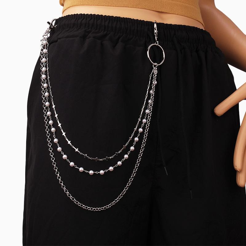 Jewelry fashion personality cross chain ins versatile multi-layer pearl retro waist chain