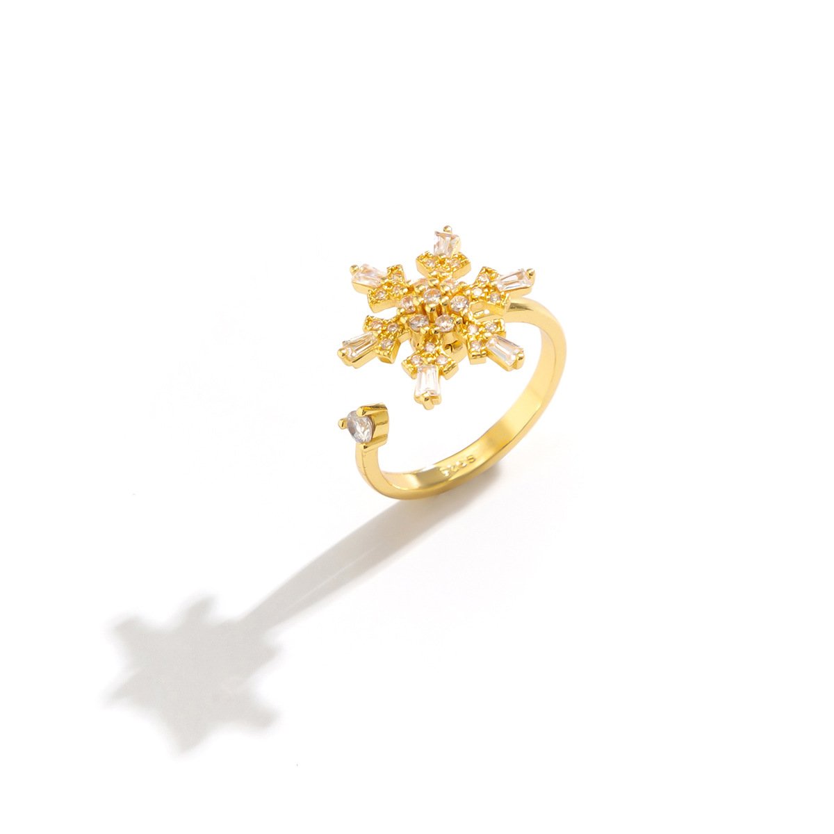 Jewelry Christmas simple diamond-studded zircon snowflake ring femininity sweet metal open ring