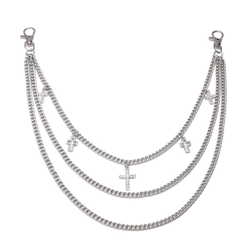 Hip-hop punk diamond-encrusted cross accessories ins fashion multi-layer metal trouser chain