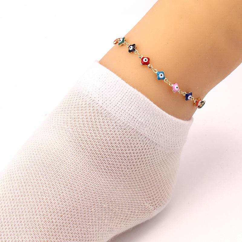 Simple jewelry color eyes dripping oil single layer fashion ins four-leaf clover necklace anklet