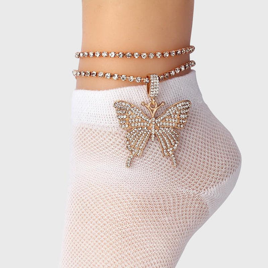 Jewelry Temperament Versatile Claw Chain Big Butterfly Element Foot Decoration Fashion Diamond Set Chain Anklet