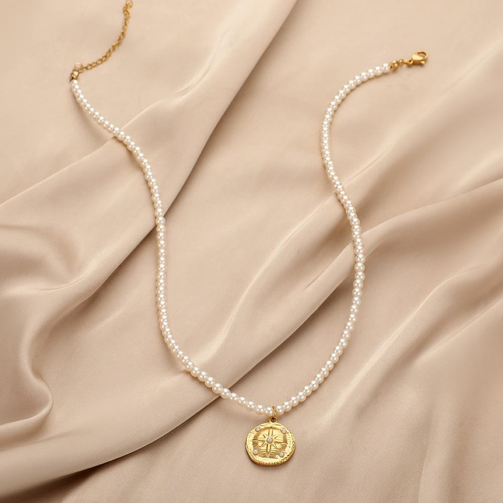 Simple Stainless Steel Gold Pearl Coin Choker Necklace Women Necklace Jewelry