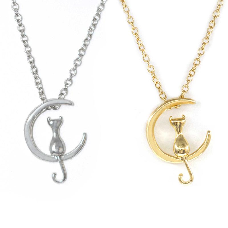 Jewelry Cute Moon Kitten Necklace Female Pendant Clavicle Chain