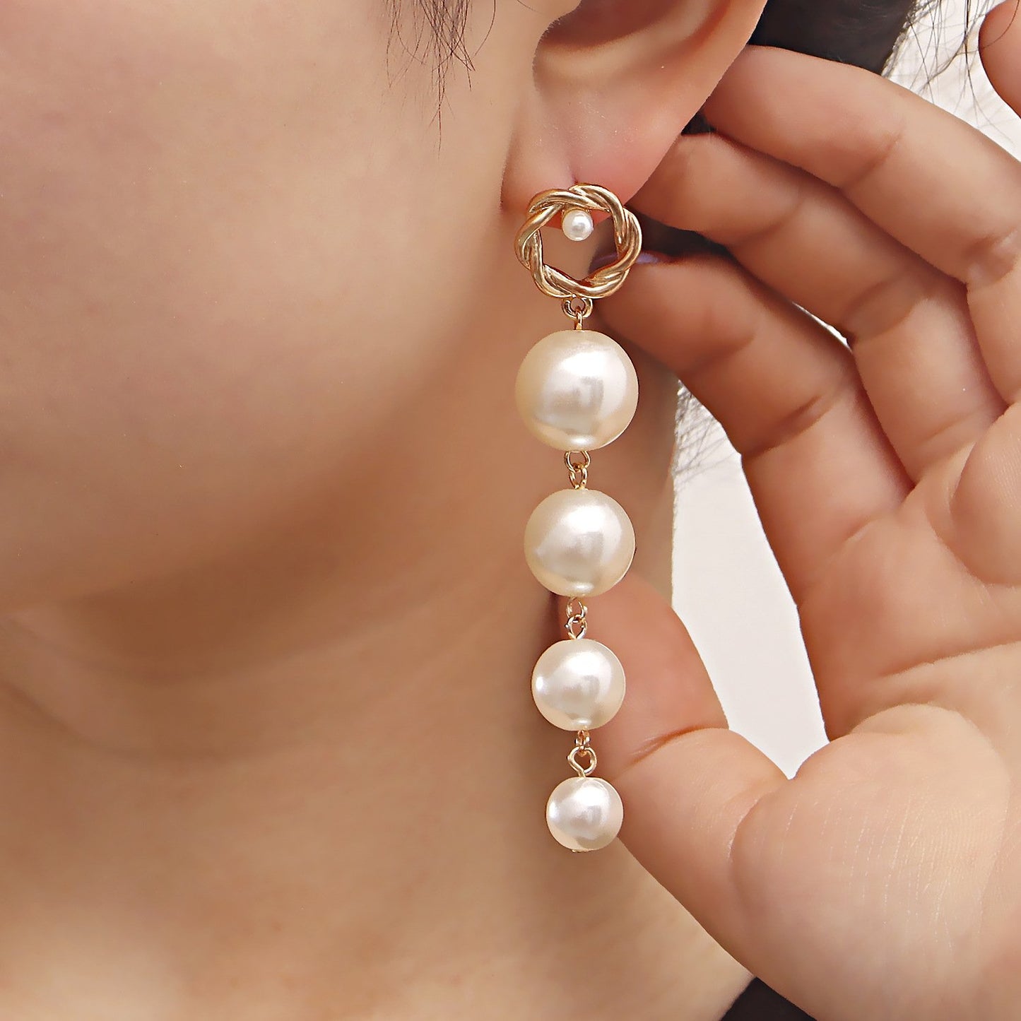 Jewelry ins high sense long tassel imitation pearl babes earrings high quality