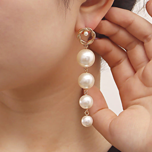Jewelry ins high sense long tassel imitation pearl babes earrings high quality