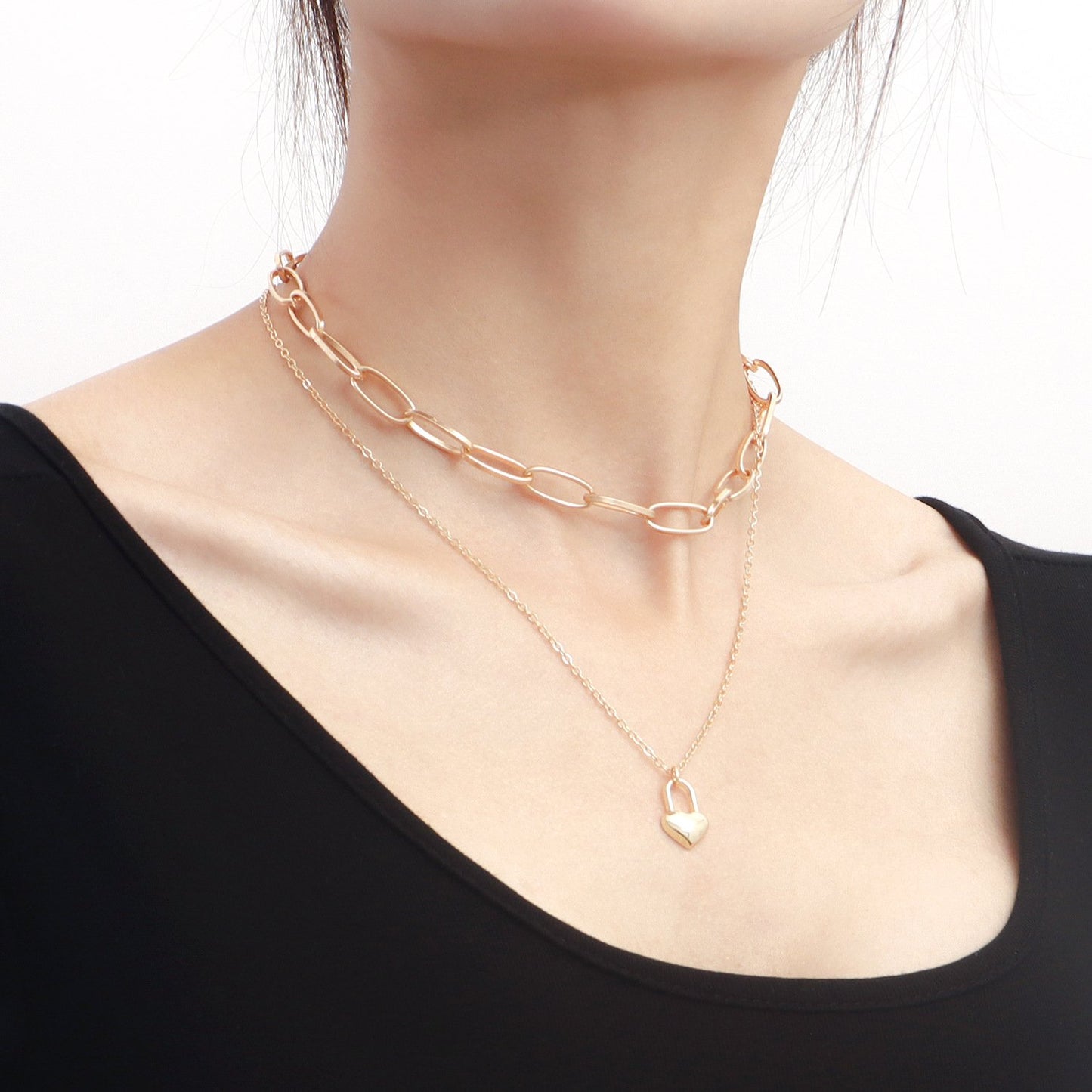 Jewelry Fashion Double Love Clavicle Chain Personality Necklace Women's Sweater Chain High-end Sense Necklace